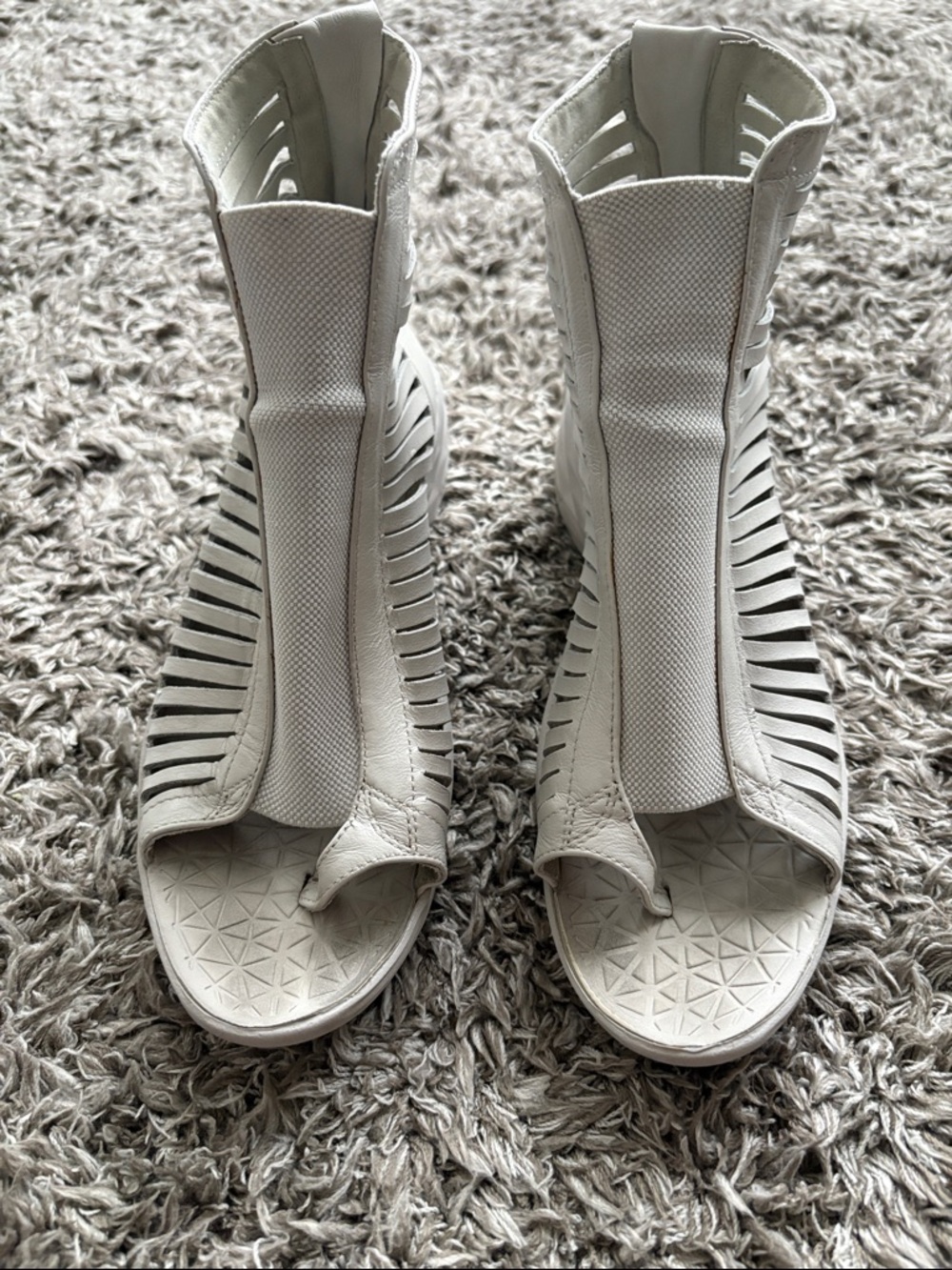 White Cutout Lunar Sandiator Sky High Wedge Leather Gladiator Sandals - Women 8